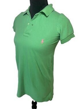 Polo Ralph Lauren Pink Pony logo Green shirt Custom sewn to fit women size small